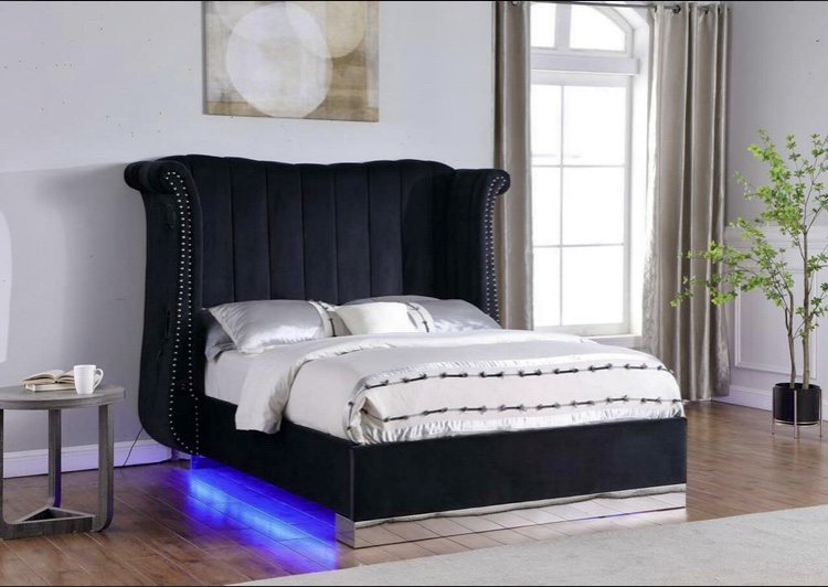 king lit bed - black