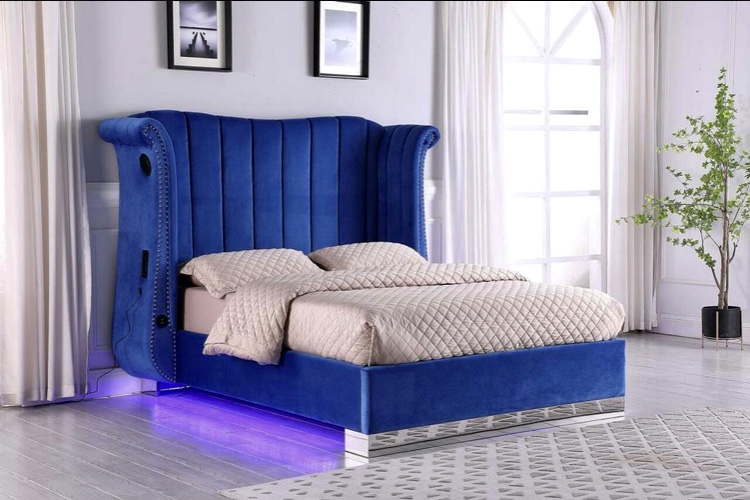 king lit bed - blue