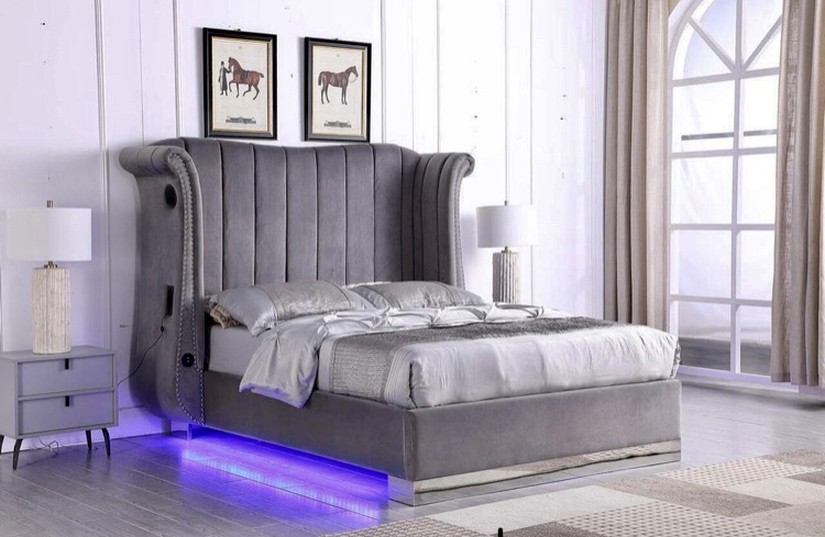 king lit bed - grey